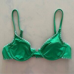 Cotton On Balconette Green/Blue Contrast Stitch Bra Bikini Top Size S